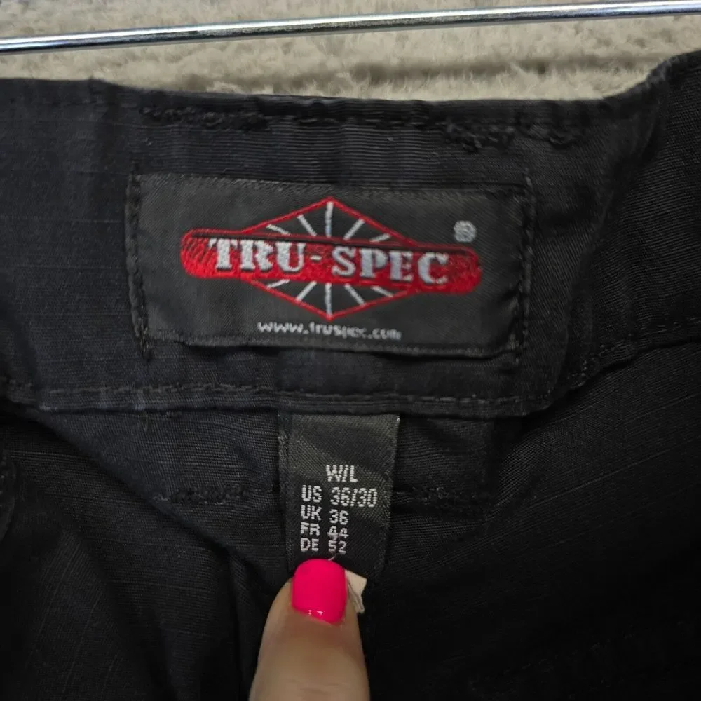 True Spec Pants Mens 36x30‎ Black Cargo Ripstop Fabric Rugged Hiking Trekking